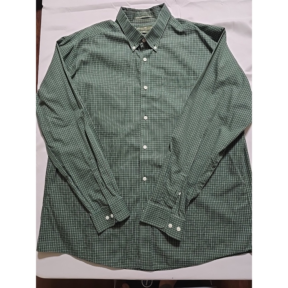 Eddie Bauer Mens XL Green  Plaid‎ Button Down Long Sleeve Shirt Preppy